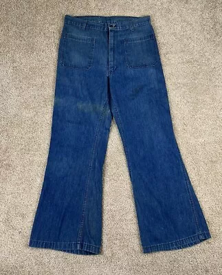 Vintage 70s United States Navy Navdungarees Denim Bell Bottom Flare Jeans • $49.99