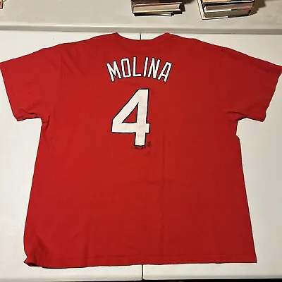 Majestic MLB St. Louis Cardinals Yadier Molina #4 Mens Sz XL Red T-Shirt • $14.99