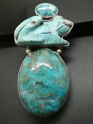 AKR Amy Kahn Russell Turquoise 925 Sterling Silver Carved FROG Pendant Brooch • $298.10