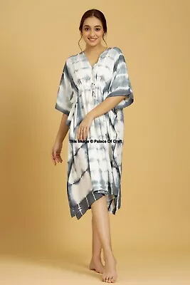 $42.89 • Buy Grey Short Casual Beach Wear Caftan Women Clothing Rayon Kaftan Dress Maxi Gown 