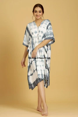 $42.89 • Buy Grey Short Casual Beach Wear Caftan Women Clothing Rayon Kaftan Dress Maxi Gown 
