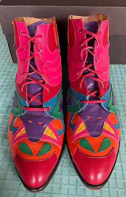 Vintage ZALO Western Cowgirl Booties Women 8 M Booties Colorful Leather RARE • $99.99