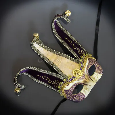 Mardi Gras Venetian Masquerade Theater Jester Mask Gold Purple M7052 • $25.46