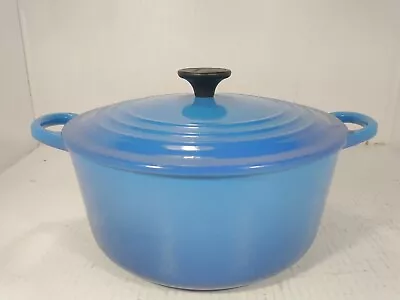 LE CREUSET  #22 Cast Iron  Enameled Blue Dutch Oven 3 1/2 Quarts Made In France • $149.99