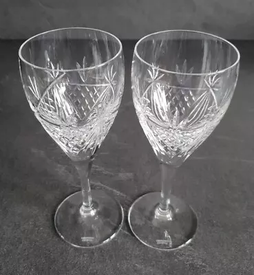 2 X Edinburgh Crystal Beauly Cut Pattern Wine Glasses 18cm Goblets Signed MINT • £24.99