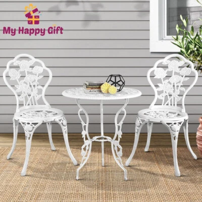 $188.31 • Buy Gardeon Outdoor Setting 3 Piece Bistro Set Cast Aluminium Chairs Table Patio WHT