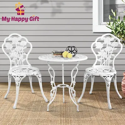 Gardeon Outdoor Setting 3 Piece Bistro Set Cast Aluminium Chairs Table Patio WHT • $178.85