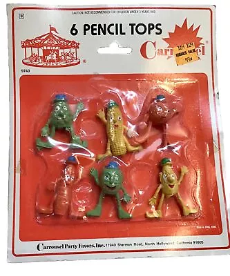 6 Pencil Tops Vintage 70s Toy Carrousel Party Favors School 1970 Vegetable Retro • $15.75