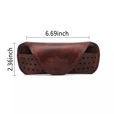 TOURBON Eyeglasses Case Vintage Leather Glasses Storage Protector Belt Pouch UK • £25.88