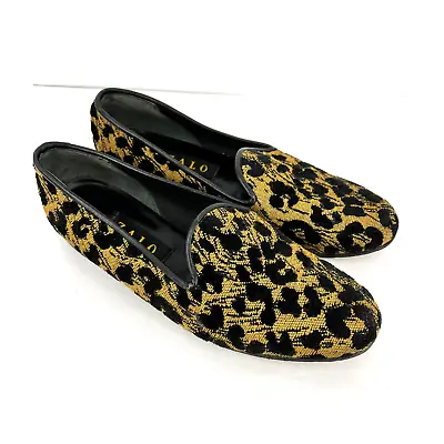 $35 • Buy Zalo Animal Print Cloth Shoes Flats Black And Gold Women's Size 8 N