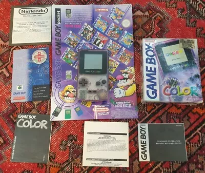 Boxed Nintendo Game Boy Color Handheld System Clear Purple HMV Poster Etc • £26