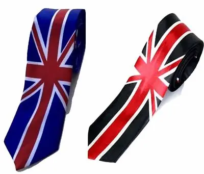 Union Jack British Flag Printed Skinny Tie Fancy Dress Hand Made UK Gift • £4.49