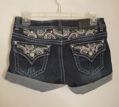 Soundgirl Denim Shorts Women's Size 5 Bling! Sequins Embellished Fancy Buttons • $11.95