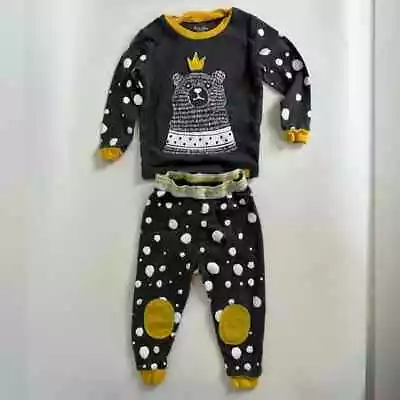 Vaenait Baby Bear Crown Polka Dots 2 Pc Set Pajamas Yellow Charcoal Gray Xs • $24.95