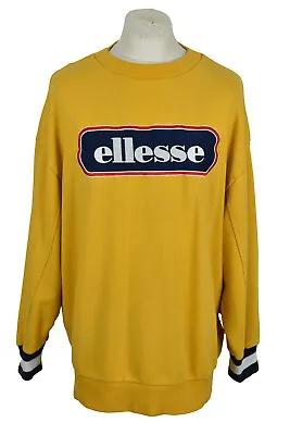 £32.36 • Buy ELLESSE Retro Yellow Spellout Jumper Size M Oversized