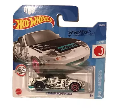 Hot Wheels 91 Mazda Mx5 Miata 4/10 J Imports 119/250 White Black Short Card Rare • $5.99