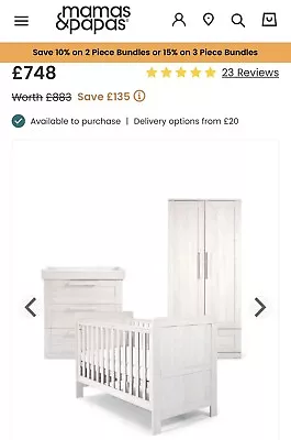 Mamas And Papas Nursery Furniture Set - Atlas 3 Piece Set (Nimbus White) • £400