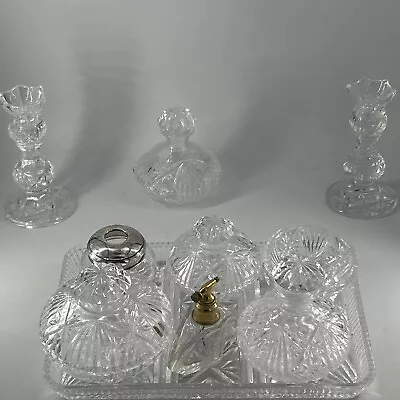£20 • Buy Vintage Cut Glass Dressing Table Set Sterling Silver Mount 1950’s