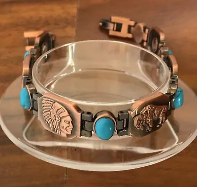 Copper Magnetic Bracelet  Native American Turquoise Stone Arthritis Pain Relieve • $15.99