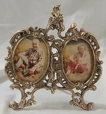 Vintage Chic Victorain Ornate Goldgilt Double Picture Frame Self Standing Shabby • $21.99