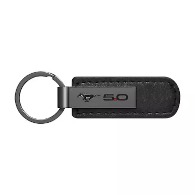 Ford Mustang GT 5.0 Gunmetal Gray Metal Plate Black Leather Strap Key Chain • $19.99