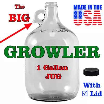 1 Gallon GROWLER Glass Jug - 128 Oz Bottle With Finger Hole For Wine Beer Cask • $9.99