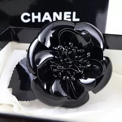 CHANEL Camellia Flower Corsage Pin Brooch Black Made In France W/Box • $160