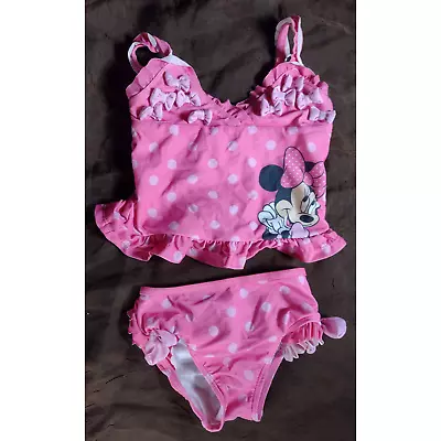 Disney Baby Minnie Mouse Pink Polka Dot Two Piece Swim Suit 9-12 Months • $10.99