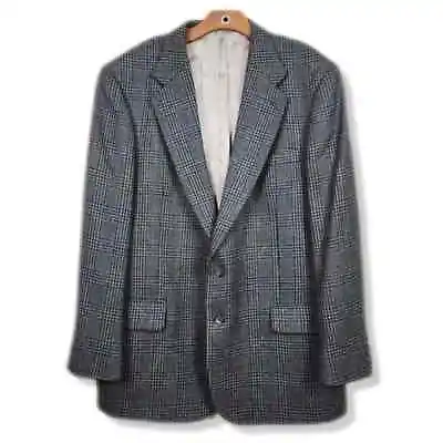 Vintage Oscar De La Renta 100% Wool Gray Plaid Oversized Boyfriend Blazer XL • $45