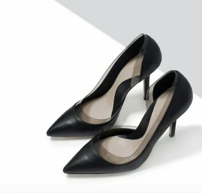 $35 • Buy NWOT Zara Black Vinyl Court Heel Shoes Pump Ref. 2206/001