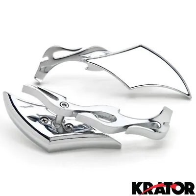 8mm 10mm Chrome Flame Diamond RearView Mirrors Universal Fit Motorcycle Custom • $19.97