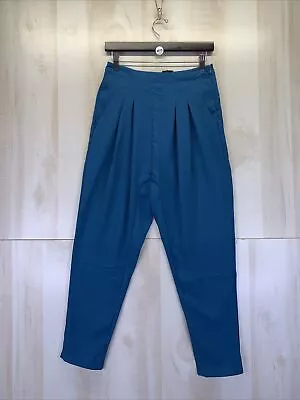 Vertigo Teal Pleated Front Polyester High Rise Crop Trouse Slack Pants Womens XS • $20