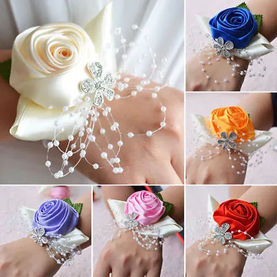 Wrist Corsage Bracelet Bridesmaid Hand Flower Wedding Party Prom Band Decor • £2.87