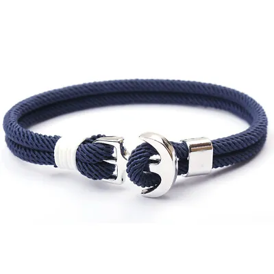Silver Metal Anchor Polyester Rope Men Ladies Fashion Surfer Wristband Bracelet • $4.96