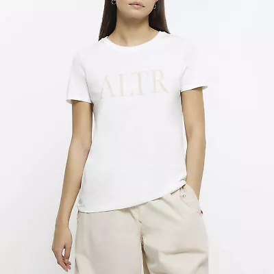 £7 • Buy River Island Womens T-Shirt White Beaded Short Sleeve Crew Neck Short Sleeves