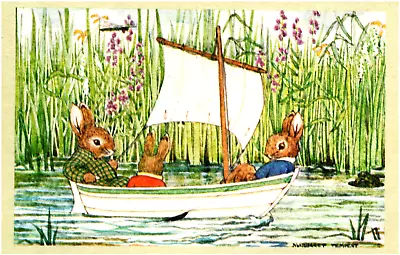 Jolly Sailors By Margaret Tempest Anthropomorphic Bunnies In Sailboat Postcard • $8.99