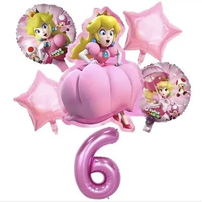 Princess Peach 6th Birthday Balloon Set Party Decorations Age 6 Kids Girls MARIO • $9.93