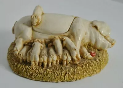 S.I.A.B.  England Piglet Sow Nursing Resin Trinket Box Ivory Color  • $38