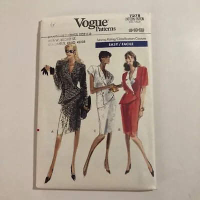 VOGUE Sewing Pattern 7278 Dress Miss Size 8 10 12 Vintage Uncut 1988 Mock Suit • $2.75