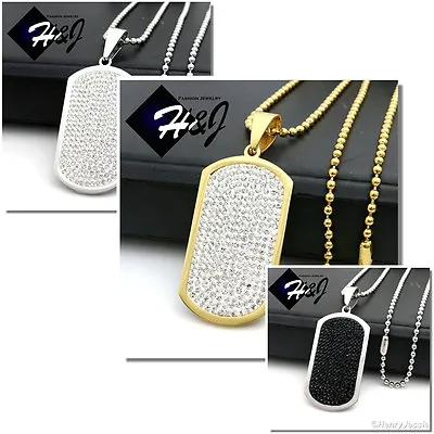 24 MEN Stainless Steel 2.5mm Beads Silver/Gold Plated Chain CZ Dog Tag Pendant • $19.99