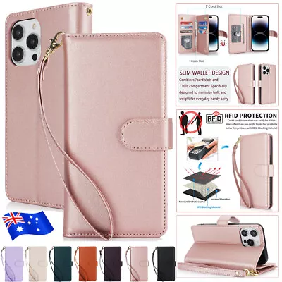 For IPhone 15 14 13 12 11 Pro Max 8 7 Plus Case Leather Wallet RFID Stand Cover • $7.59