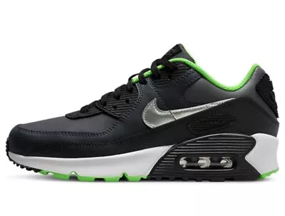 Nike Air Max 90 LTR (GS) Black Smoke Grey Green Shoes Sneakers Kids Size US 7Y ✅ • $120
