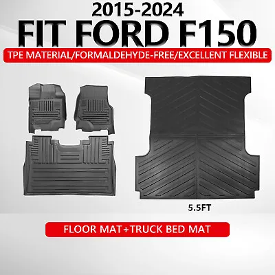 For 2015-2024 Ford F150 TPE Truck Mat Floor Mats Bed Liner Cargo Mat All Weather • $99.99