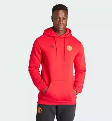 Adidas Men's Manchester United Essentials Trefoil Football Hoodie Ik8706 New M • £44.97