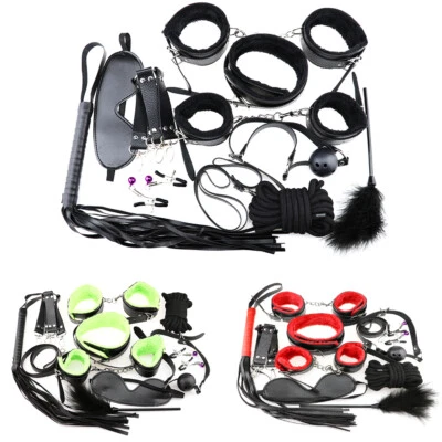 Bondage Set Kit BDSM Fetish Restraint Fur Cuffs Blindfold Whip Couples Sex Toy • $28