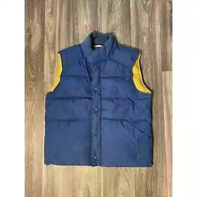 Vintage Eddie Bauer Puffer Down Navy Blue Vest Button Front Jacket Medium • $29.99