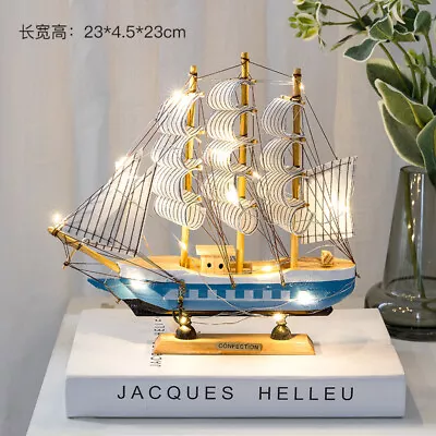 Wooden Sailboat With Lamp Crafts Boat Gift Ship Model Desktop Decor Miniatures • $12.86