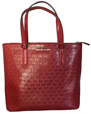 MICHAEL KORS MORGAN Chili Red Medium Tote Double Handles Shoulder Bag NEW! • $99