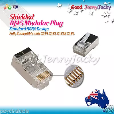 10x Shielded Goldplated RJ45 CAT6 CAT5 CAT5E Modular Plug Network Connector 8P8C • $6.99