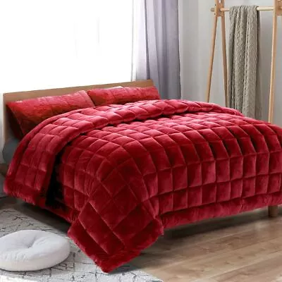 King Size Faux Mink Quilt Comforter Winter Weight 500GSM Throw Blanket Burgundy • $90.95